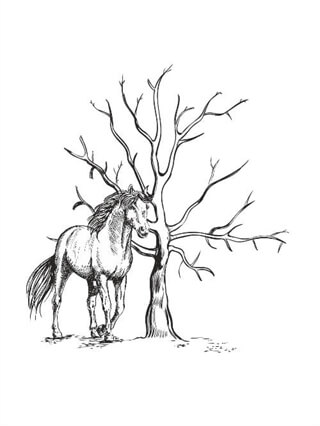 Fingeravtrycksaffisch med träd och häst